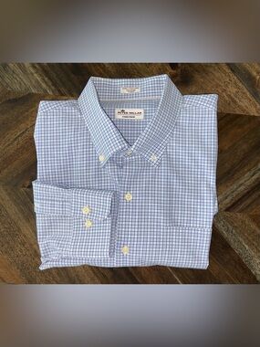 Peter Millar Crown XXL Blue Check Cotton Button Down Long Sleeve Shirt